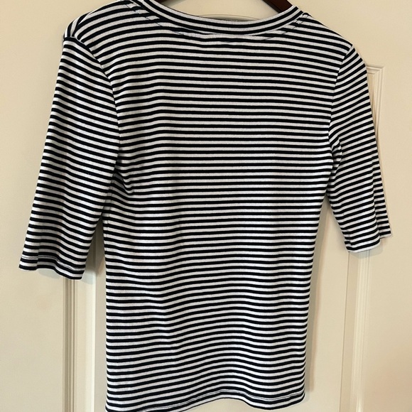 Banana Republic Navy & White Striped Cotton Spandex Top Size Medium - Picture 4 of 12